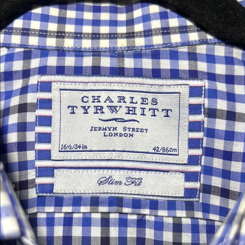Charles Tyrwhitt Checkered Blue Button Down - 16 1/2in Neck - 34in Sleeves - Picture 2 of 4